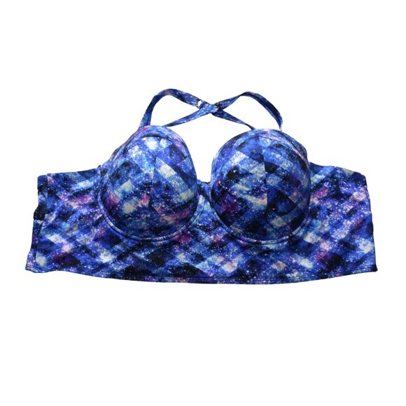 Torrid Geo Push Up Swim Bikini Top Galaxy Blue Strappy Criss Cross Plus Size 5 - Picture 1 of 4